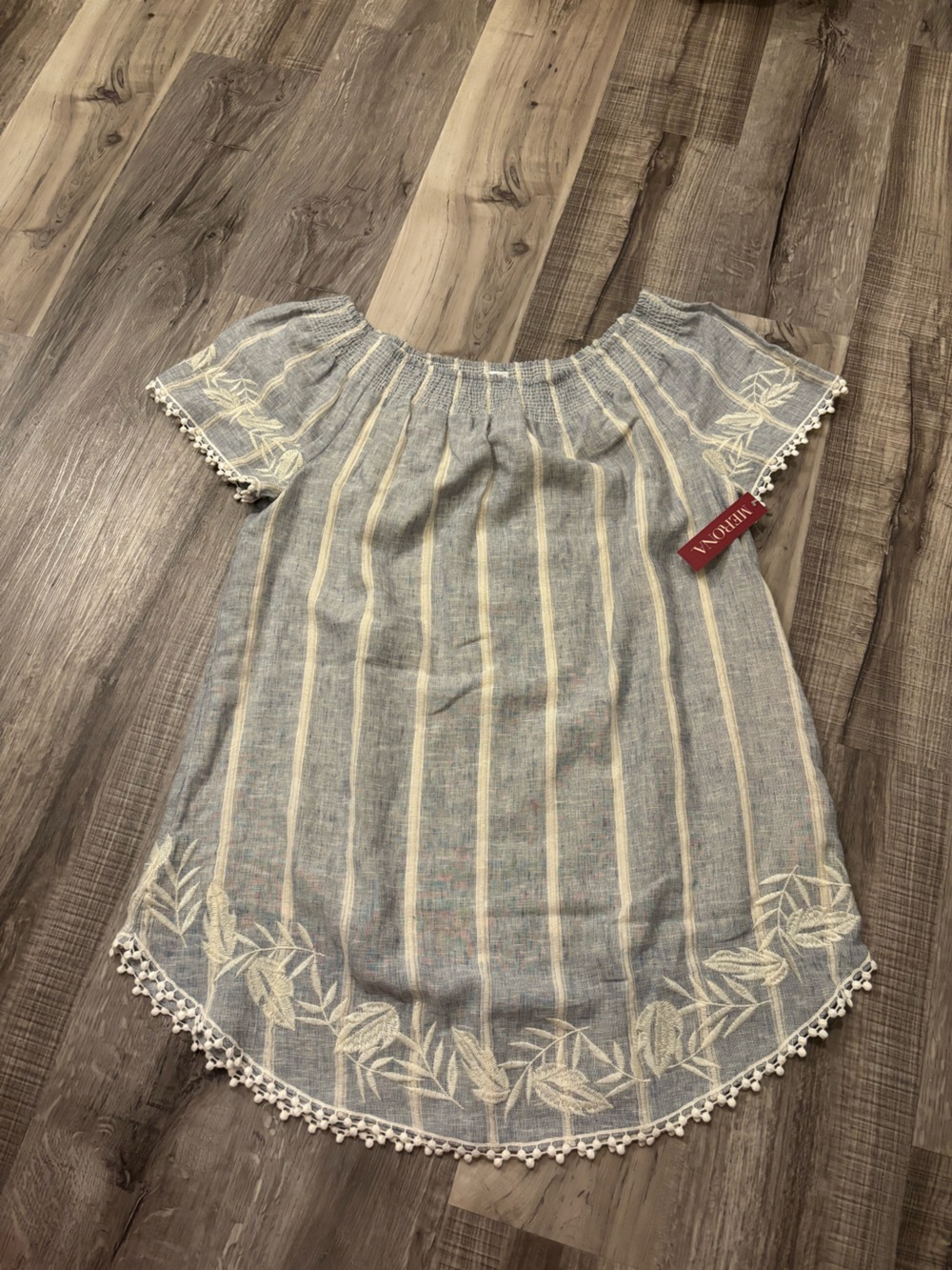 Merona Light Blue and Cream Striped Off-Shoulder Dress